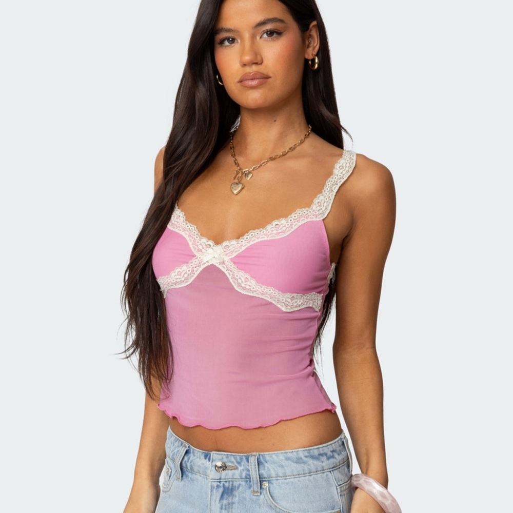 Pink Lace Trim Camisole Top - Picture 2 of 5